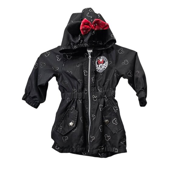 Disney Jr Minnie Mouse Toddler Zip Up Spring Rain Windbreaker Hooded Jacket - Picture 3 of 9